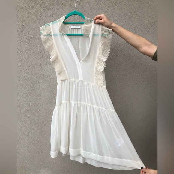 Sandro Paris sheer midi dress with lace detail size 2 - Picture 5 of 16